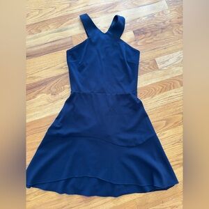 Bloomingdales Aqua High V Neck Navy Dress Size Medium